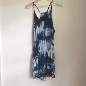 Tie dyed spaghetti strap romper with pockets